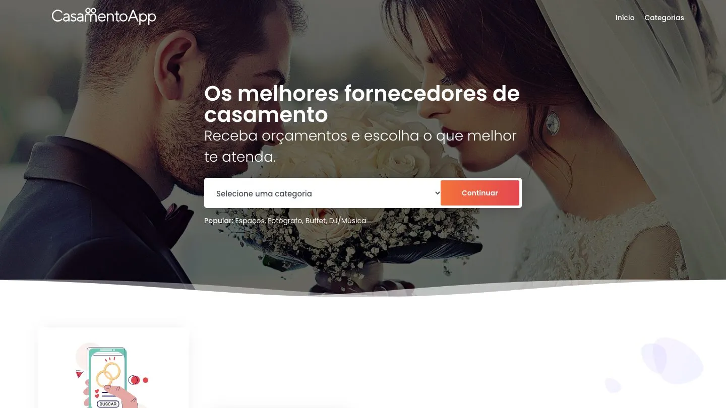 Página inicial do site CasamentoApp