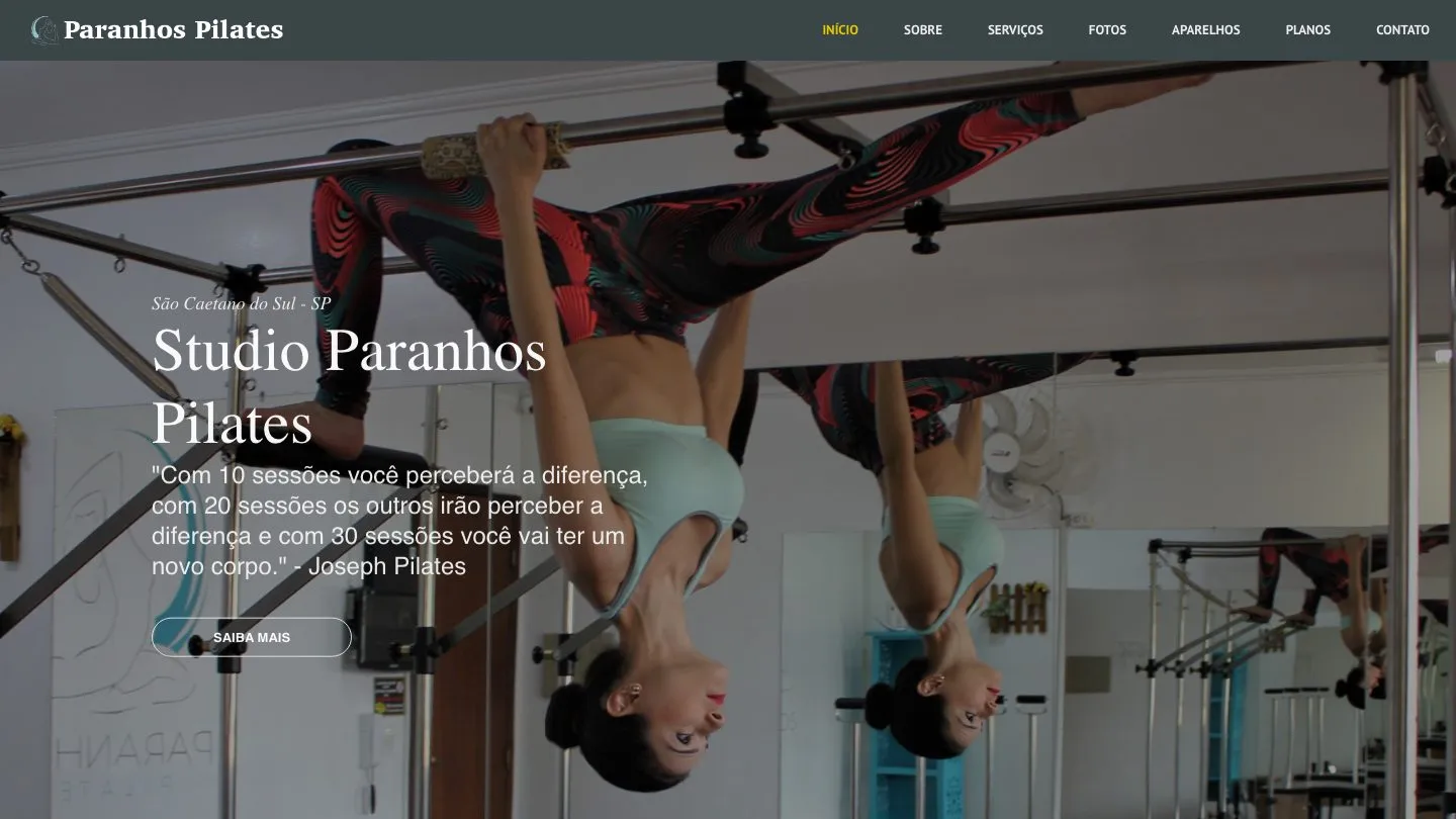Página inicial do site Paranhos Pilates