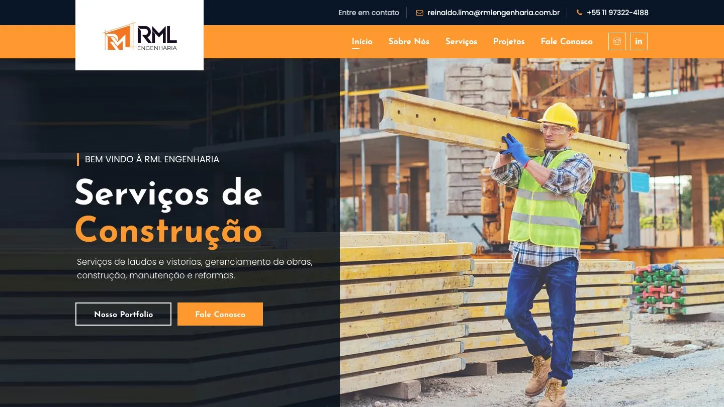 Página inicial do site RML Engenharia